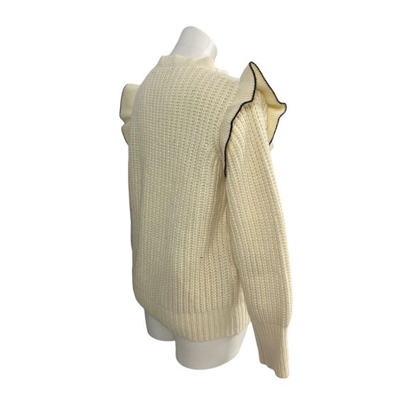 Sweater Womens Large Cable Knit Ruffle Preppy Cottage Peasant Feminine Cozy - Picture 10 of 15